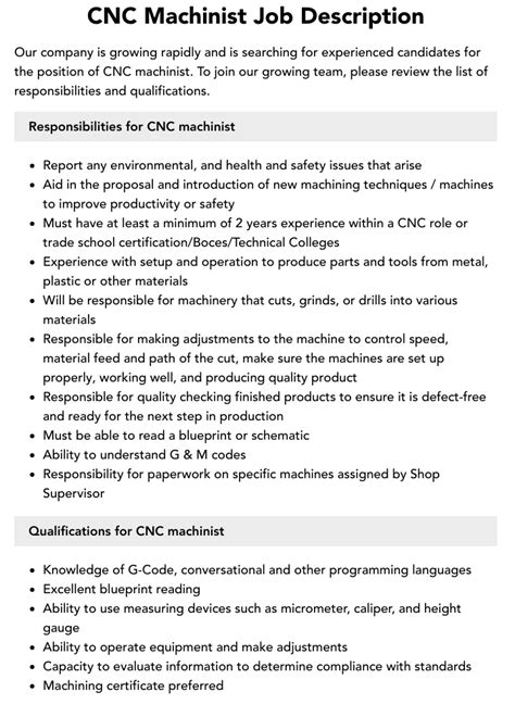 cnc machinist job description